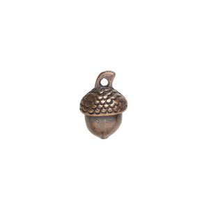Charm, antique copper-finished "pewter" (zinc-based alloy), 11x10mm 3D acorn. Sold per pkg of 4.