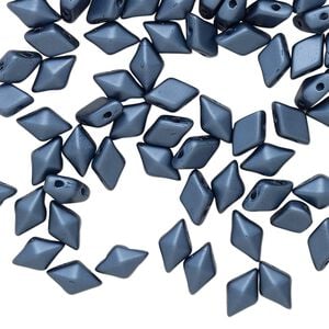 Bead, DiamonDuo&trade;, Czech pressed glass, opaque alabaster pastel Montana blue, 8x5mm faceted diamond with flat back and (2) 0.7-0.8mm holes. Sold per 10-gram pkg, approximately 70 beads.
