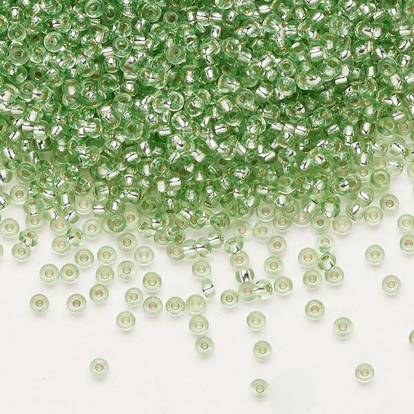 Seed bead, Preciosa Ornela Czech glass, pkg/50g, #11 rocaille, translucent solgel dyed silver-lined lime, (78161). image number 0