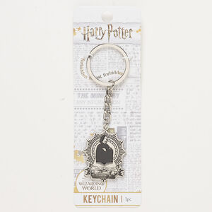 Keychain, silver-finished brass and steel / enamel, black, 4 inches with 38x31mm Professor Snape&trade; and split ring.
