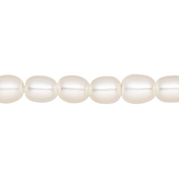 Pearl, cultured freshwater (natural), white, 6.5-7.5mm rice, B grade, Mohs hardness 2-1/2 to 4. Sold per 8-inch strand, approximately 25-29 beads. image number 0