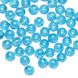 Bead, Czech crackle glass druk 1pkg60, translucent turquoise blue, 6mm round.
