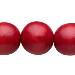 Bead, Taiwanese cheesewood (dyed / waxed), cranberry, 19-20mm round. Sold per 15-1/2" to 16" strand.
