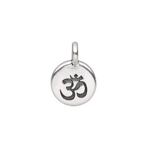 Drop, TierraCast&reg;, antique silver-plated pewter (tin-based alloy), 11.5mm single-sided round with Om symbol. Sold per pkg of 20.