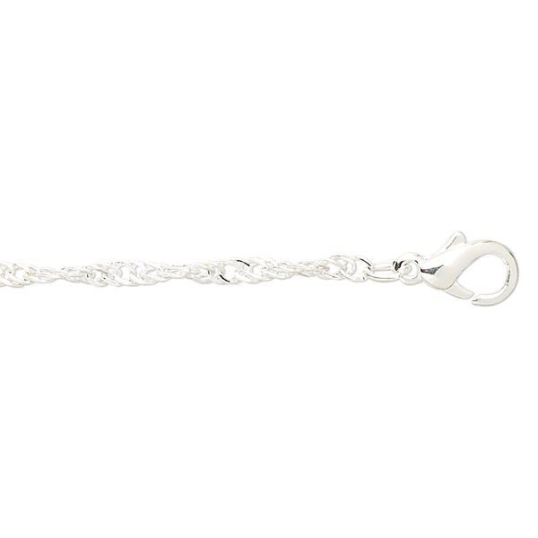 Chain 1pkg4 silver-plated Singapore, 1mm / lobster claw clasp, brass 18 inch image number 0