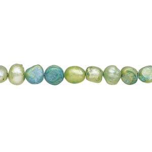 Freshwater pearl 1pkg1, flat-sided potato, 14 inch blue / grey / green 5-6mm cultured
