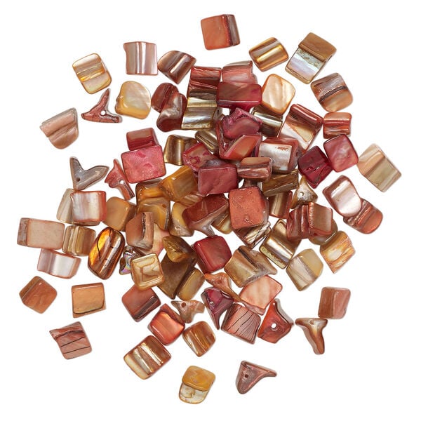 Mother-of-pearl shell 1pkg2oz, triangle tube bead, mix multi-orange and red 5x5mm-13x8mm image number 1