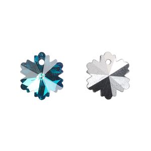 Drop, glass, opaque clear Bermuda green, 14mm snowflake. Sold per pkg of 10.