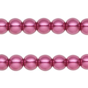 Bead, glass pearl, rose, 7-8mm round. Sold per pkg of (2) 15-inch strands, approximately 100 beads.
