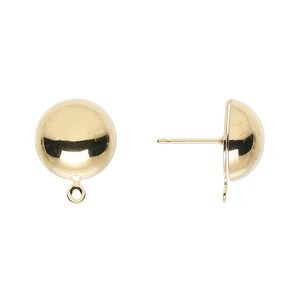 Earstud 1pkg100 gold-plated, 12mm half-ball / closed loop, steel / stainless steel 50 pair