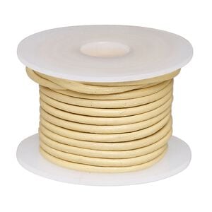 Cord, leather (dyed), cream, 1.4-1.6mm round. Sold per 5-yard spool.