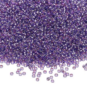 Seed bead, Miyuki 1pkg250g glass, #15 rocaille, Duracoat&reg; transparent silver-lined dark orchid / outside dyed (RR-4278)