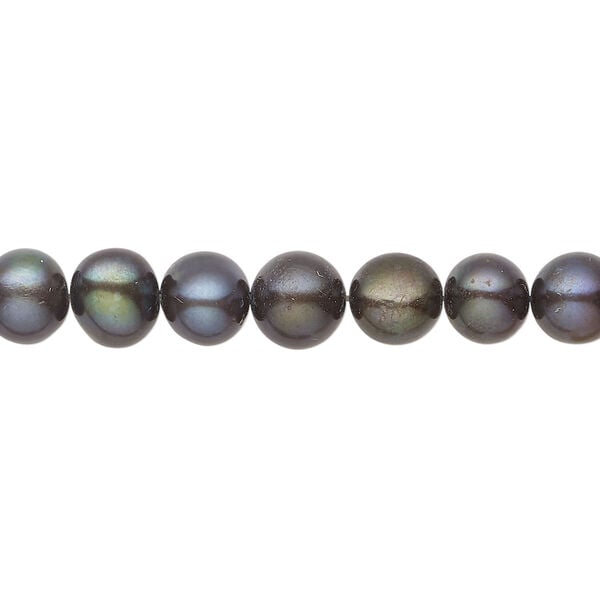 Freshwater pearl 1pkg1, semi-round, 14 inch dark peacock 6-8mm cultured image number 0