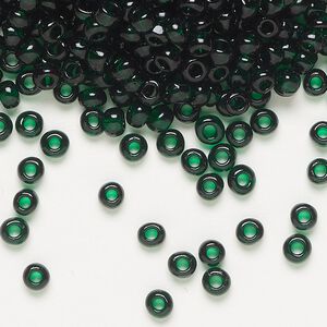 Seed bead, Dyna-Mites&trade;, glass, transparent dark green, #6 round. Sold per 1/2 kilogram pkg.