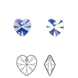 Drop 288pk sapphire AB, Swarovski&reg; 10mm pendant heart 6228