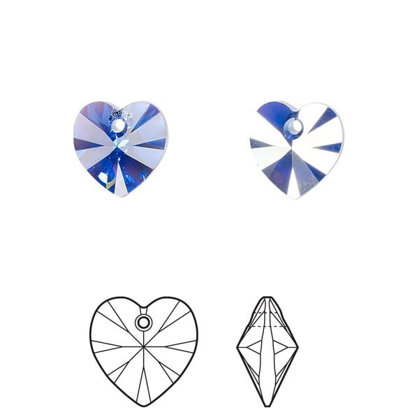Drop 288pk sapphire AB, Swarovski&reg; 10mm pendant heart 6228 image number 0
