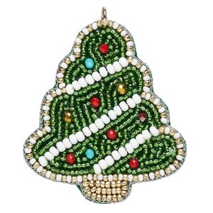 Focal 1pkg1 seed bead / felt, multicolored, 55x48mm handmade Christmas tree.