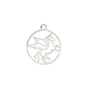 Charm Amoracast&reg; 1pkg1 sterling silver, 14.5mm 2-sided open flying unicorn round