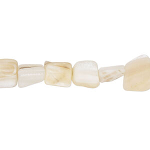 Mother-of-pearl shell 1pkg1, triangle tube bead 15 inch white / tan 8x6mm-11x8mm
