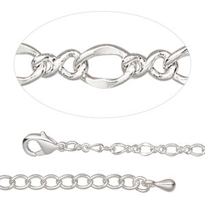 Chain 1pkg1 silver-plated figure 8, 2.7mm / lobster claw clasp, steel / brass 18 inch