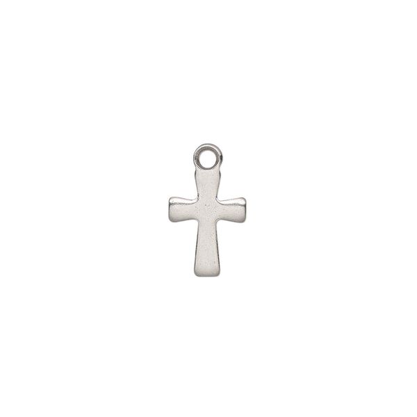 Drop, stainless steel, 10x7mm double-sided cross. Sold per pkg of 10. image number 0