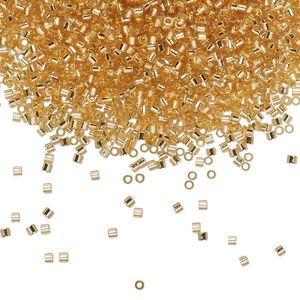 Seed bead, Delica&reg;, glass, pkg/250g, #15 round, transparent silver-lined gold (DBS-0042).
