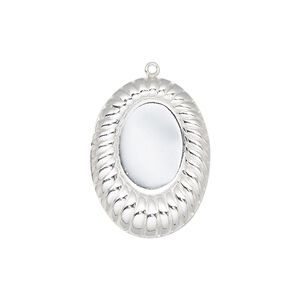Drop, sterling silver, 23x17.5mm single-sided oval with corrugated edge and 14x10mm oval setting. Sold individually.