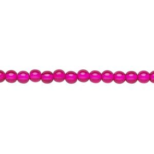 Bead, Czech dipped d&eacute;cor glass druk, translucent hot pink, 4mm round. Sold per 15-1/2" to 16" strand.