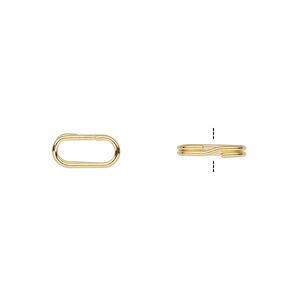 Split ring 1pkg100 gold-plated, 10x5mm oval, 8x3mm inside diameter / steel