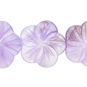 Mother-of-pearl shell 1pkg1, carved flat flower bead 15.5 to 16 inch light purple 29x28mm-31x30mm