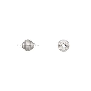 Bead 1pkg10 silver-finished, 6.5x6mm double cone / coiled, steel