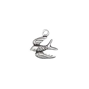 Charm, antiqued sterling silver, 14x11mm single-sided flying bird. Sold individually.