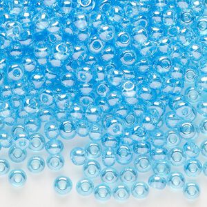Seed bead, glass, pkg/50g, #6 rocaille, translucent luster Arabian blue.