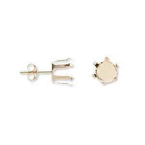 Earstud 1pkg2 Snap-Tite&reg; 14Kt gold, 7mm round 6-prong setting / earnuts, 1 pair