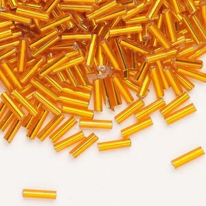 Bead, Ming Tree&trade;, bugle bead, glass, pkg/1/4 pound, 1/4 inch, silver-lined translucent dark orange.
