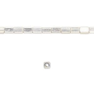 Bead 1pkg1 silver-finished "pewter", 4x3mm rounded cube, 8 inch