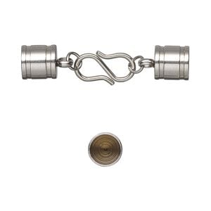 Clasp S-hook 1pkg1, 34x8mm / fits 7x7mm cord / 4mm 21 gauge jump ring, stainless steel 1-strand