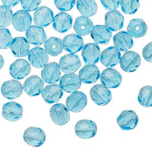 Bead 1pkg60 Czech fire-polished glass, 6mm faceted round, transparent light turquoise blue