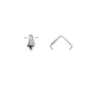 Bail, ice-pick, antique silver-plated brass, 8x3.5mm, 6mm grip length. Sold per pkg of 100.