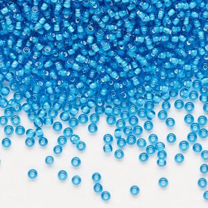Seed bead, Preciosa Ornela, glass, transparent chalkwhite-lined aquamarine, #11 rocaille. Sold per 50-gram pkg.