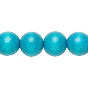 Bead 1pkg1, Taiwanese cheesewood (dyed / waxed), turquoise blue, 11-12mm round, 15-1/2 to 16 inches.