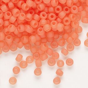 Seed bead, Dyna-Mites&trade;, glass 1pkg0.5kg, #6 round, translucent matte inside dyed color tangerine (204MA 6/0 RR)