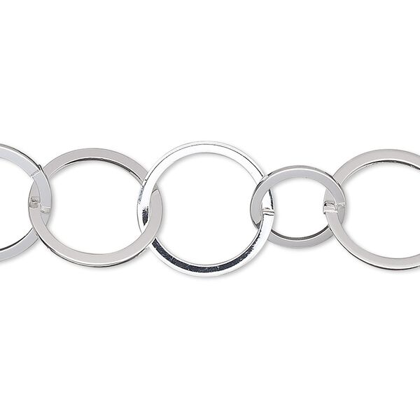Chain 1pkg1 silver-plated round, 10mm / 14mm, brass 5 foot unfinished image number 0