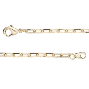 Chain 1pkg1 paperclip, 3mm / lobster claw clasp, gold-finished brass 20 inch