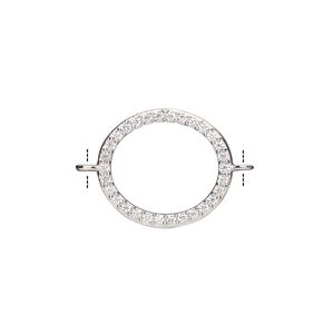 Link, cubic zirconia and rhodium-plated sterling silver, clear, 18x16mm double-sided open oval. Sold individually.
