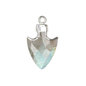 Drop 1pkg1, sterling silver / silver-plated copper / labradorite (natural), 20x14mm hand-cut faceted arrowhead