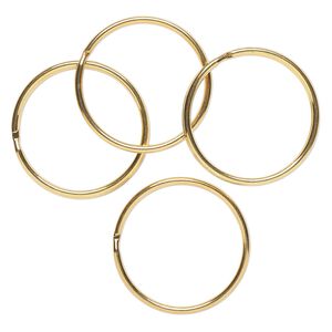 Key ring 1pkg4 gold-finished, 58mm round, 51mm inside diameter / steel