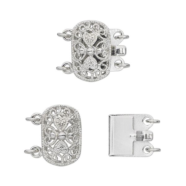 Clasp tab 1pkg4 silver-plated, 15x9mm filigree oval, brass antique 2-strand image number 0