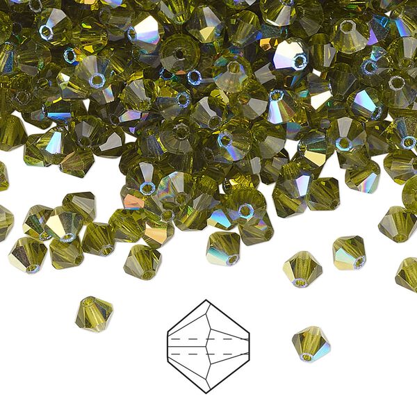 Bead 720pk olivine AB, Preciosa Czech crystal 4mm bicone image number 0