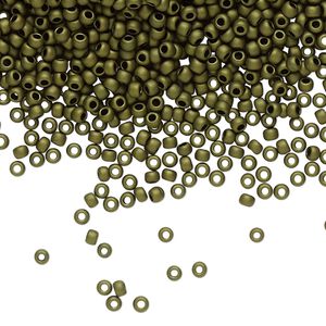 Seed bead, TOHO BEADS&reg;, glass, pkg/50g, #11 round, opaque matte dark olive (TR-11-617).